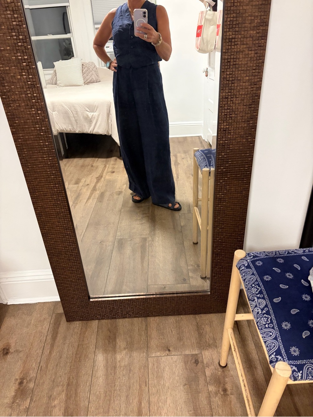 Zara Navy Sleeveless Linen Wide-Leg pant and vest